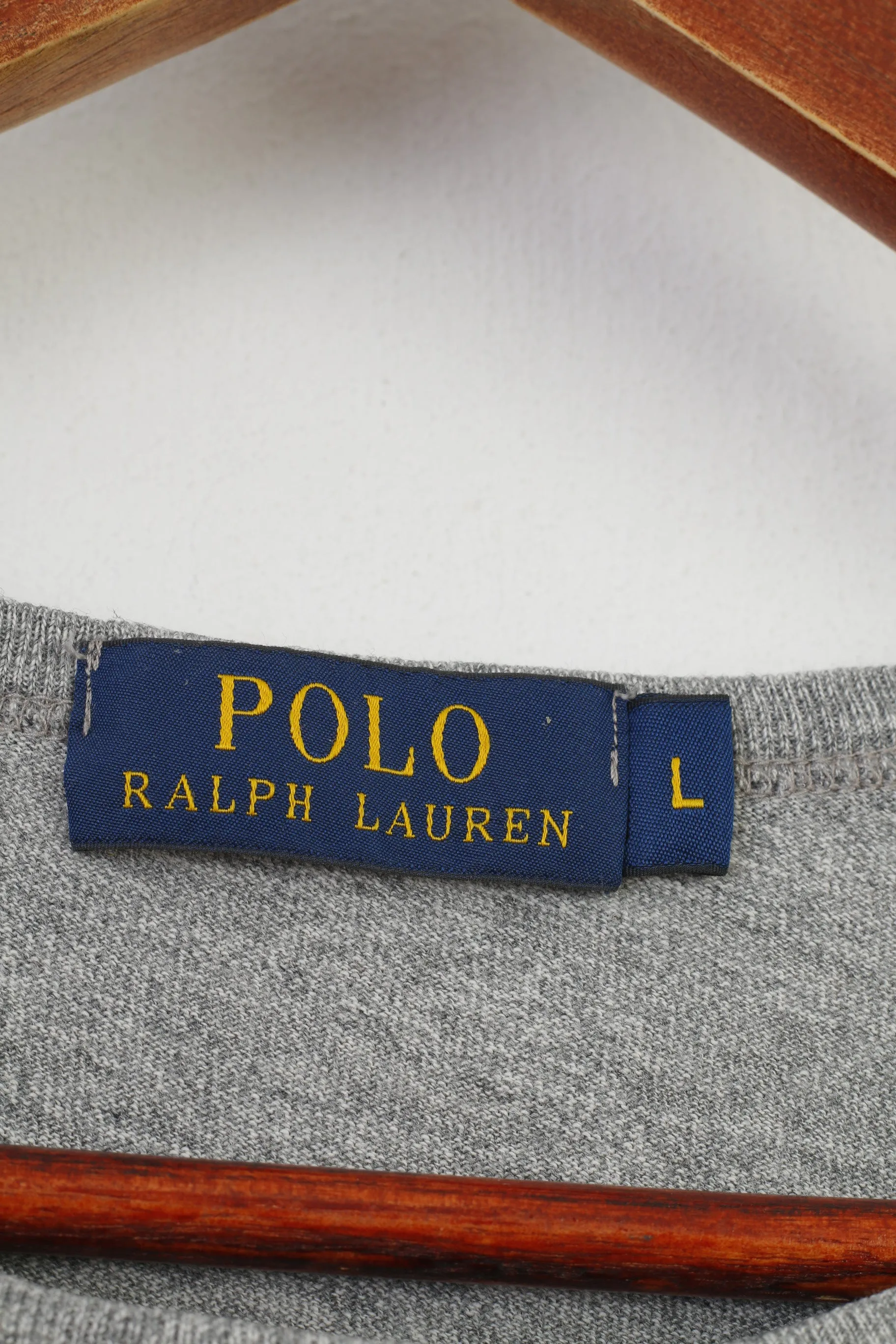 Polo Ralph Lauren Men L T-Shirt Grey Short Sleeve Cotton Vintage Top