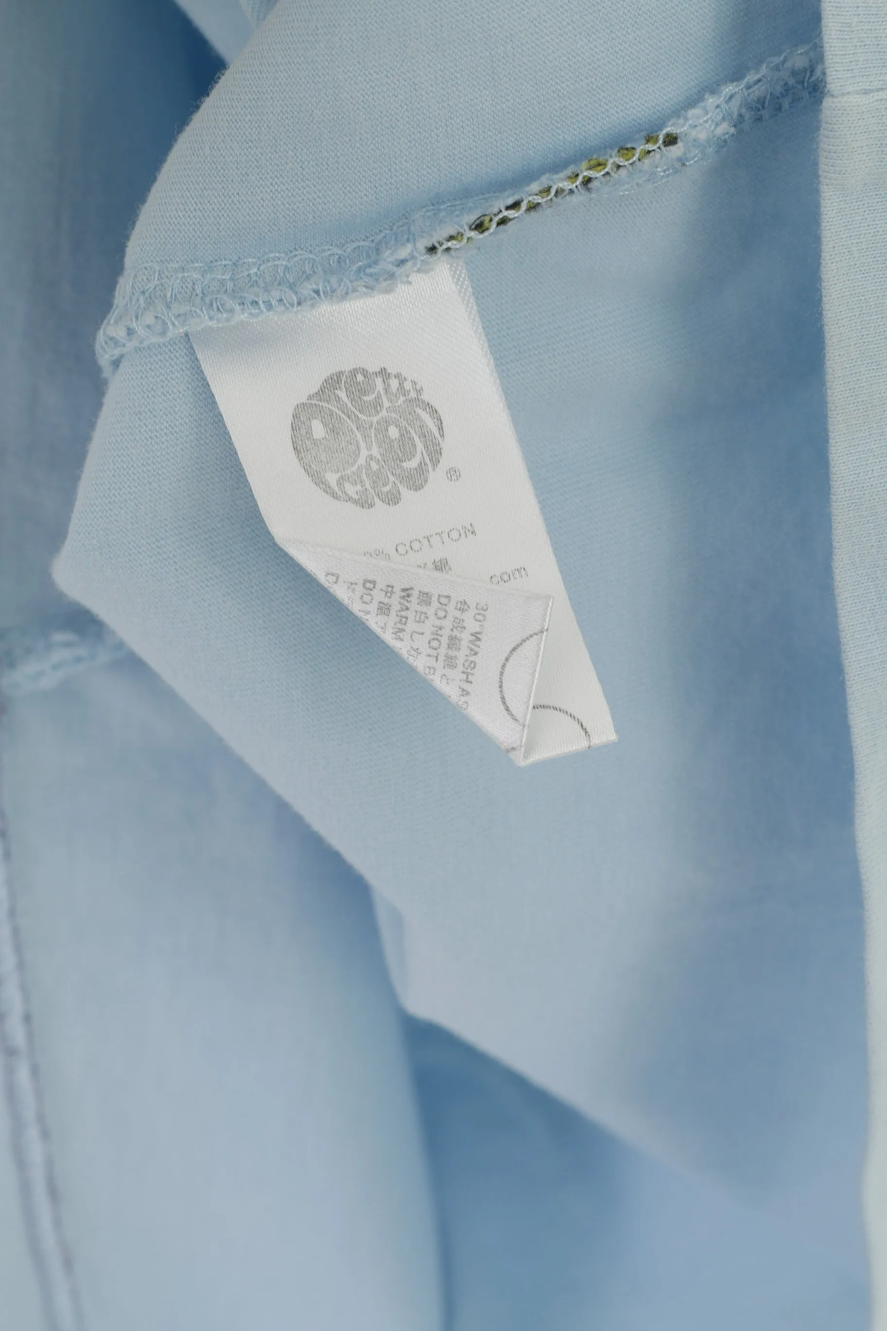 Pretty Green Men S (XS) Shirt Blue Cotton 2/3 Sleeve Slim Fit Classic Top