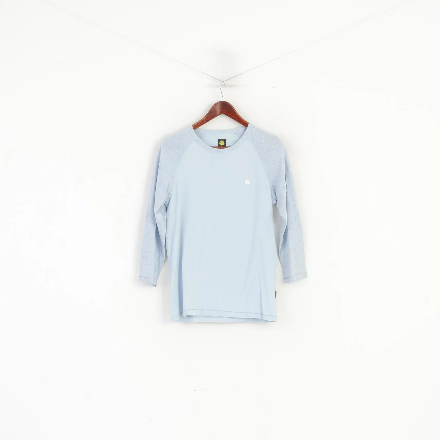 Pretty Green Men S (XS) Shirt Blue Cotton 2/3 Sleeve Slim Fit Classic Top