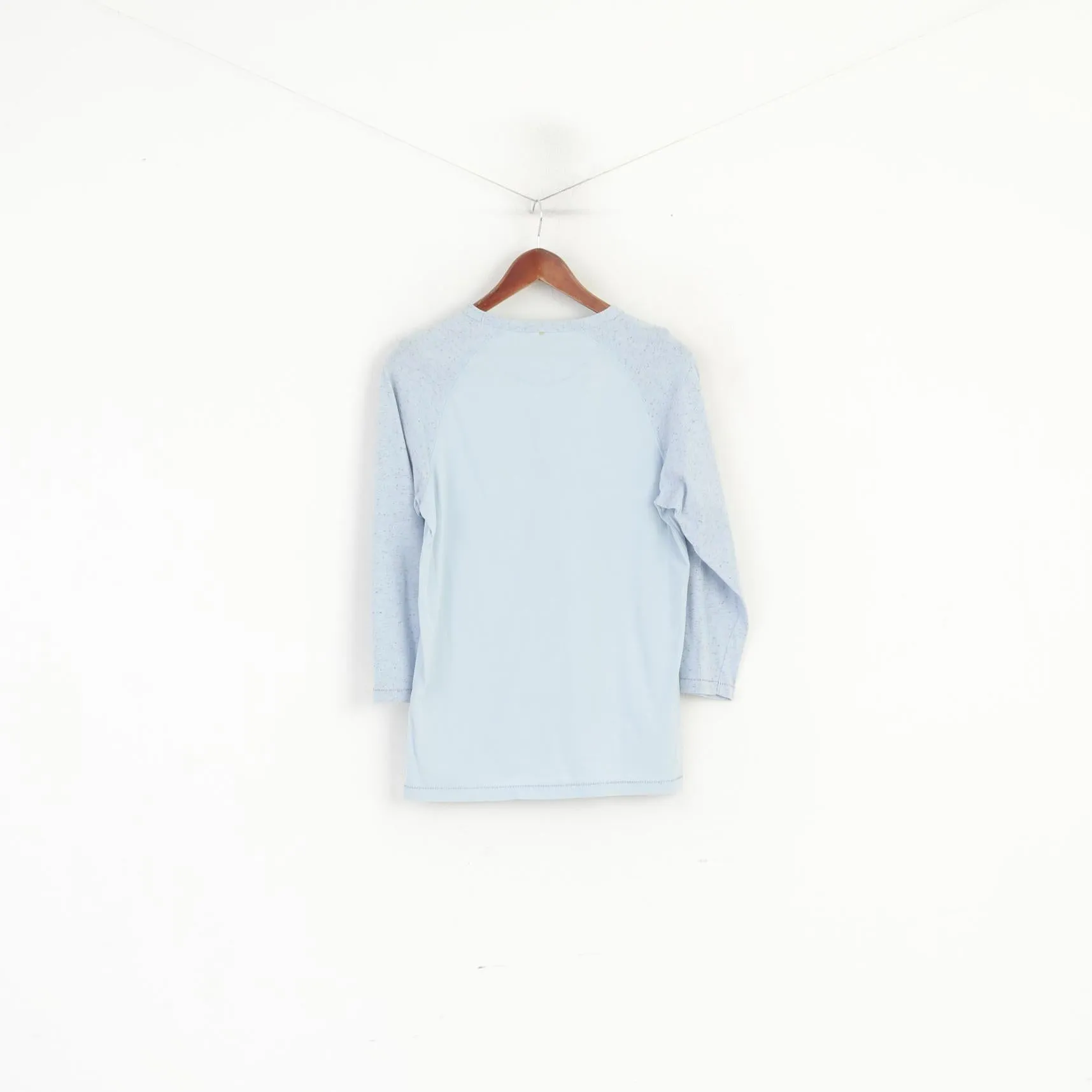 Pretty Green Men S (XS) Shirt Blue Cotton 2/3 Sleeve Slim Fit Classic Top
