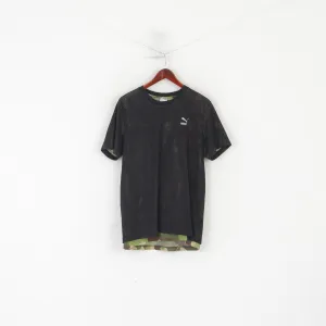 Puma Men L Shirt Black Mesh Green Army Moro Army Jersey Crew Neck Top