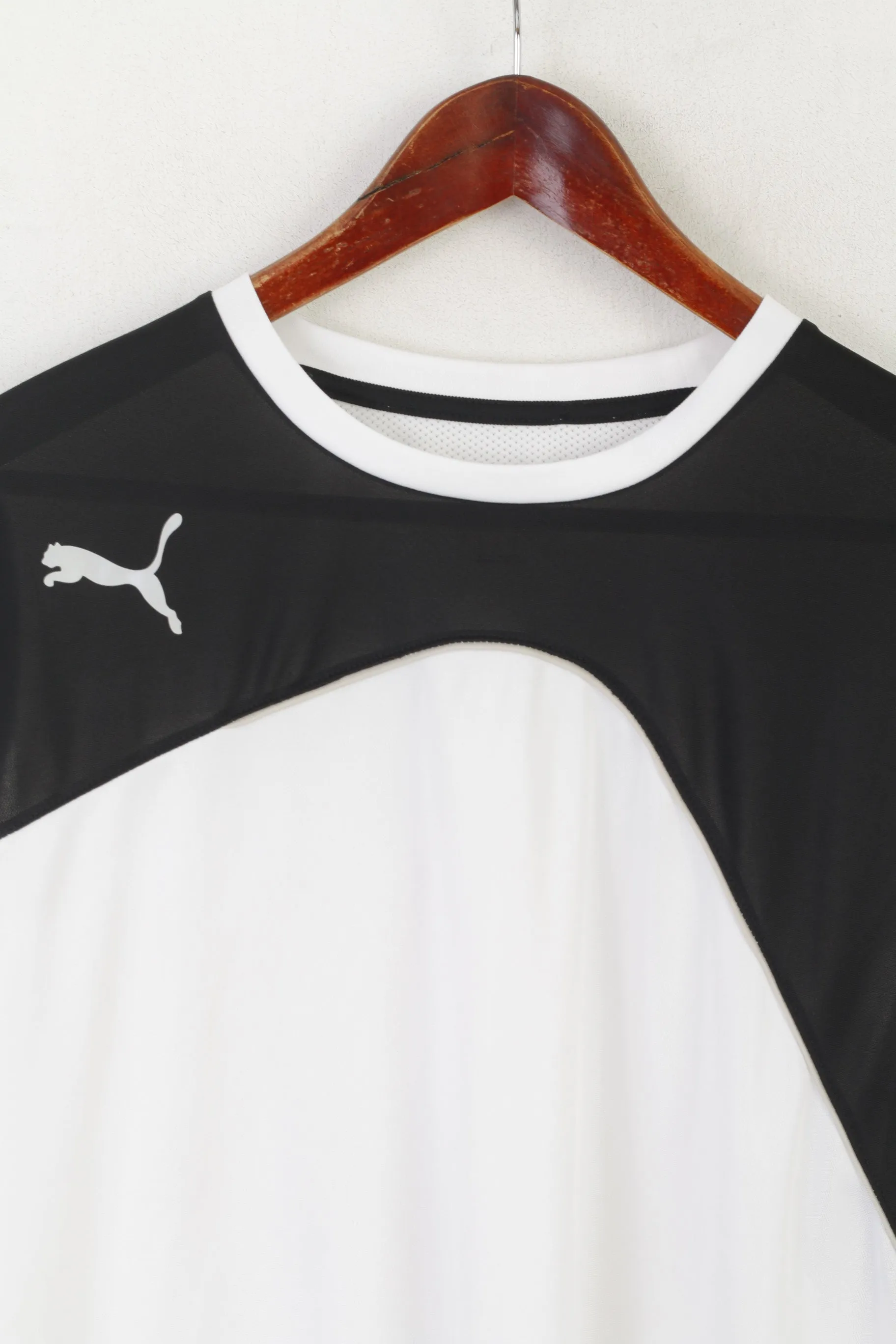 Puma Men L Shirt White Shiny Dry Cell Football Jersey Back Mesh Sportswear Top