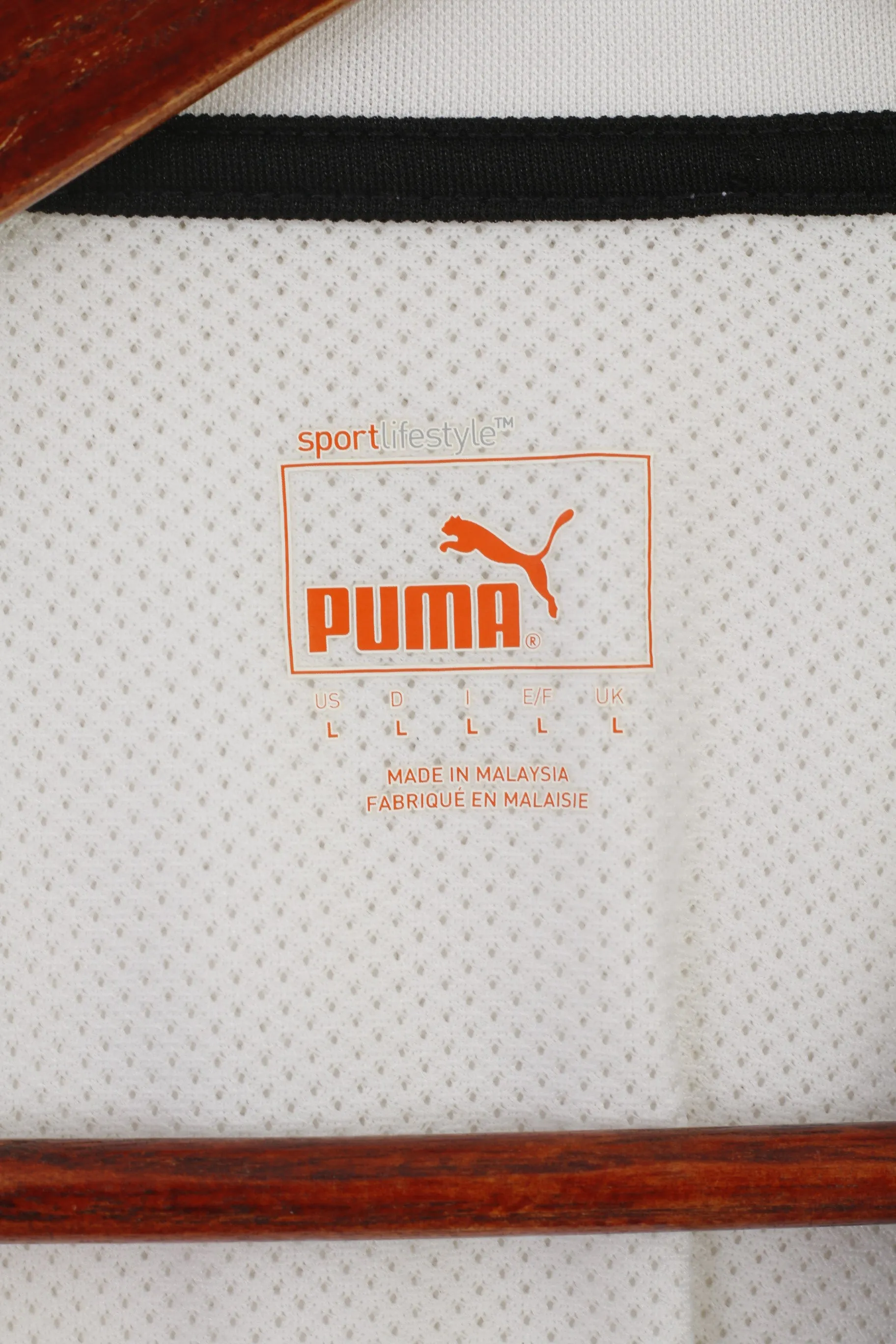 Puma Men L Shirt White Shiny Dry Cell Football Jersey Back Mesh Sportswear Top