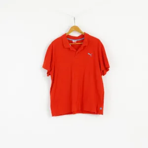 Puma Men XL Polo Shirt Orange Short Sleeve Cotton Stretch Sport Top