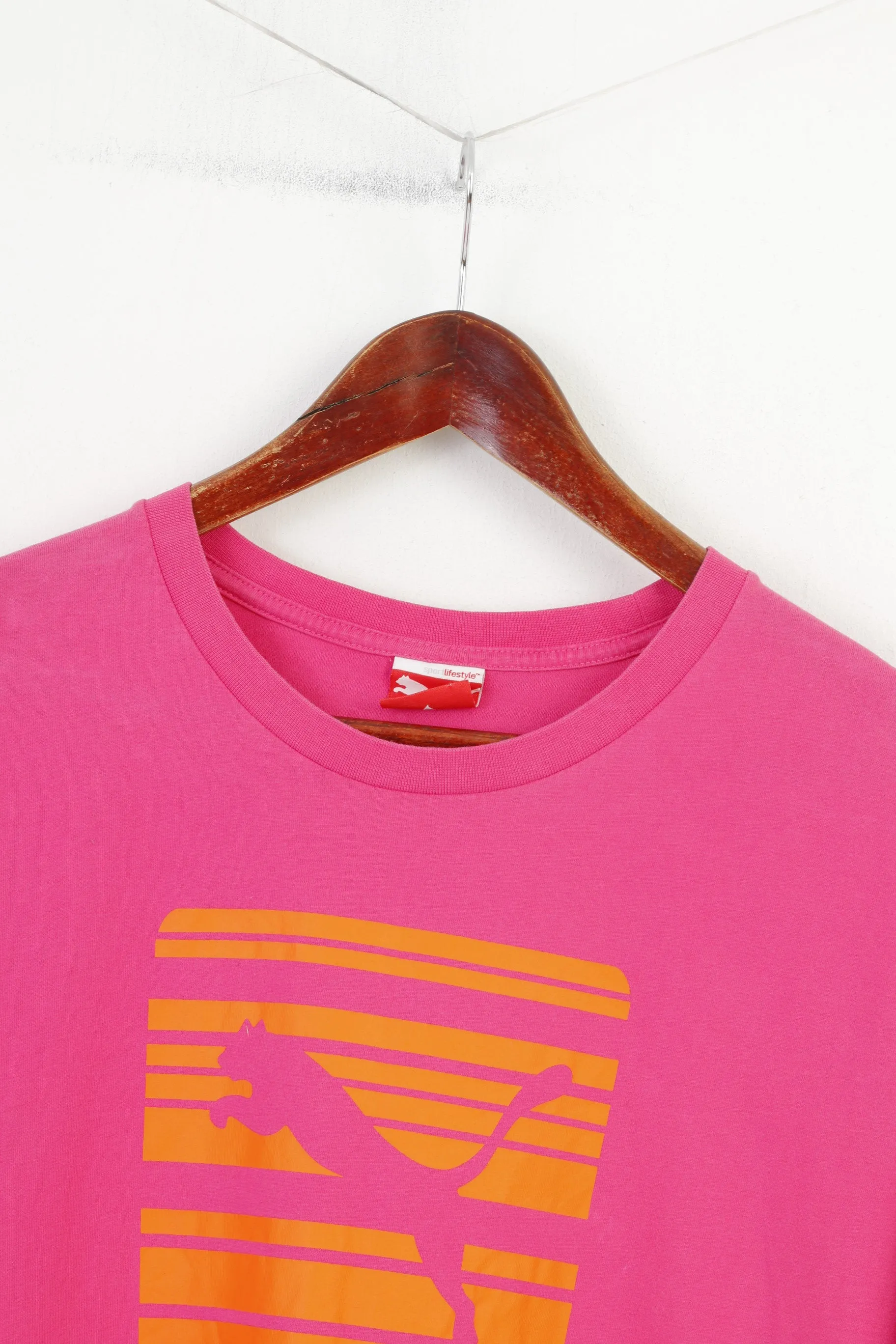 PUMA Men XL T- Shirt Pink Cotton Orange Graphic Logo Sport Top