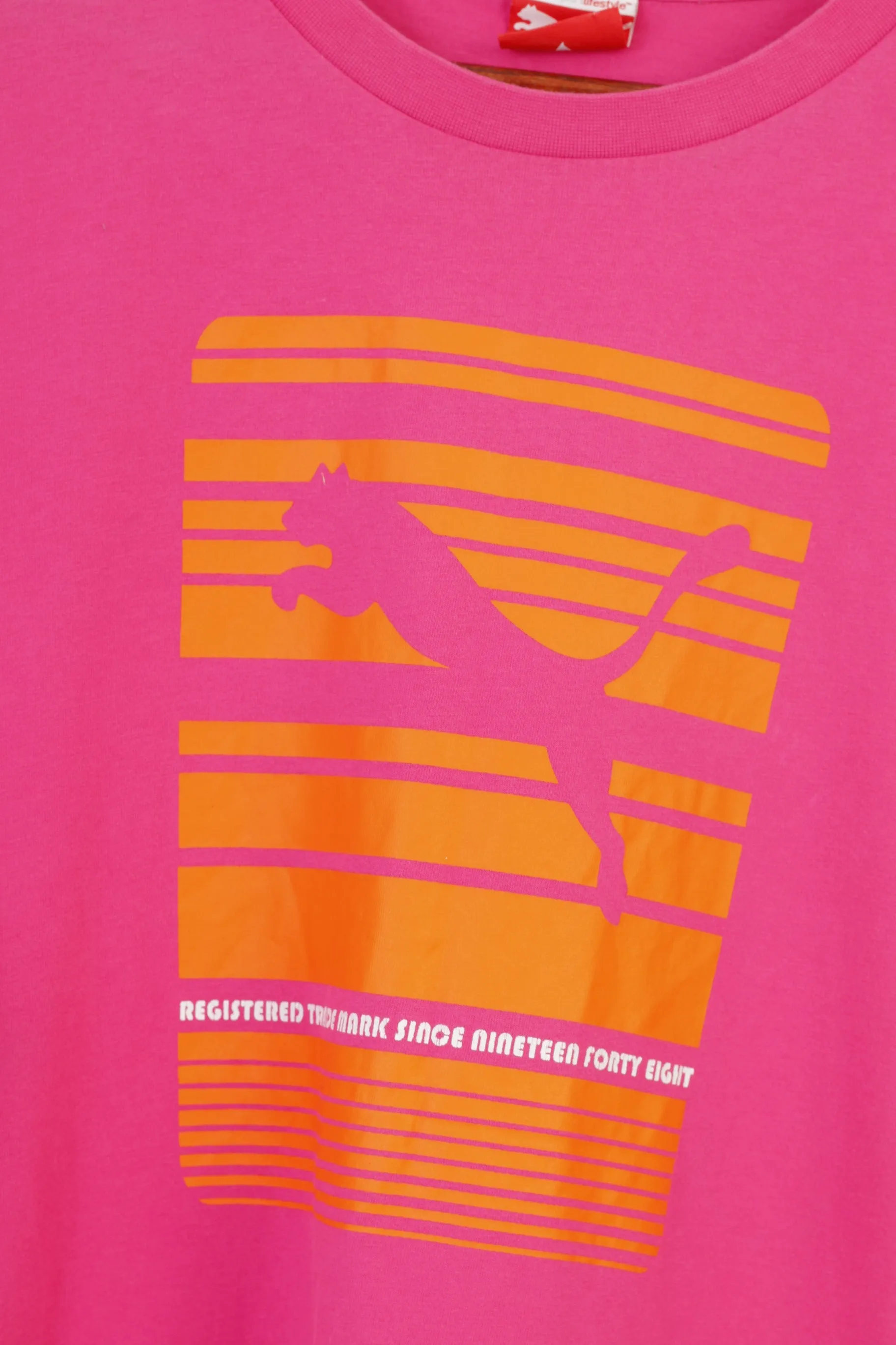 PUMA Men XL T- Shirt Pink Cotton Orange Graphic Logo Sport Top