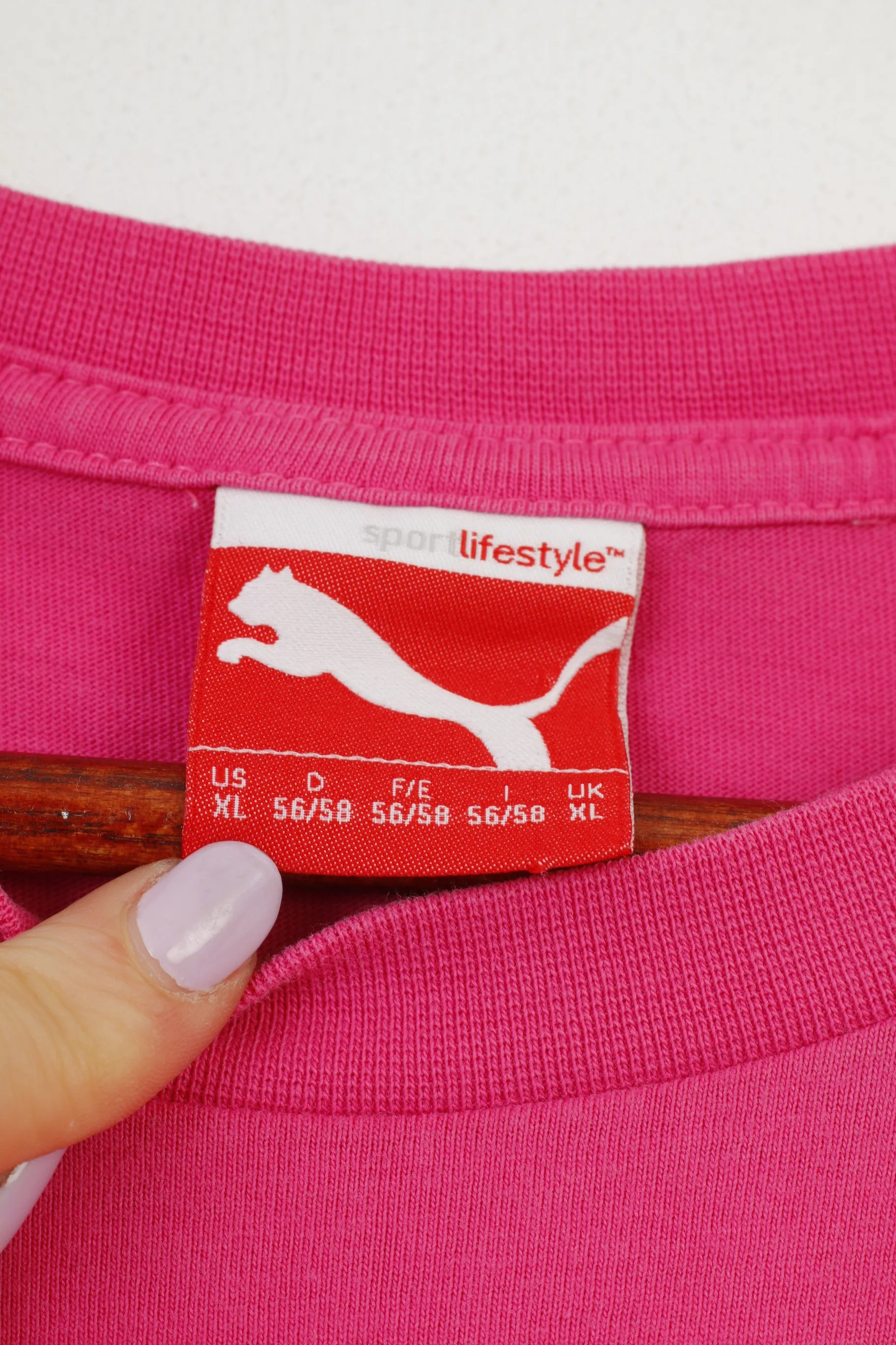 PUMA Men XL T- Shirt Pink Cotton Orange Graphic Logo Sport Top
