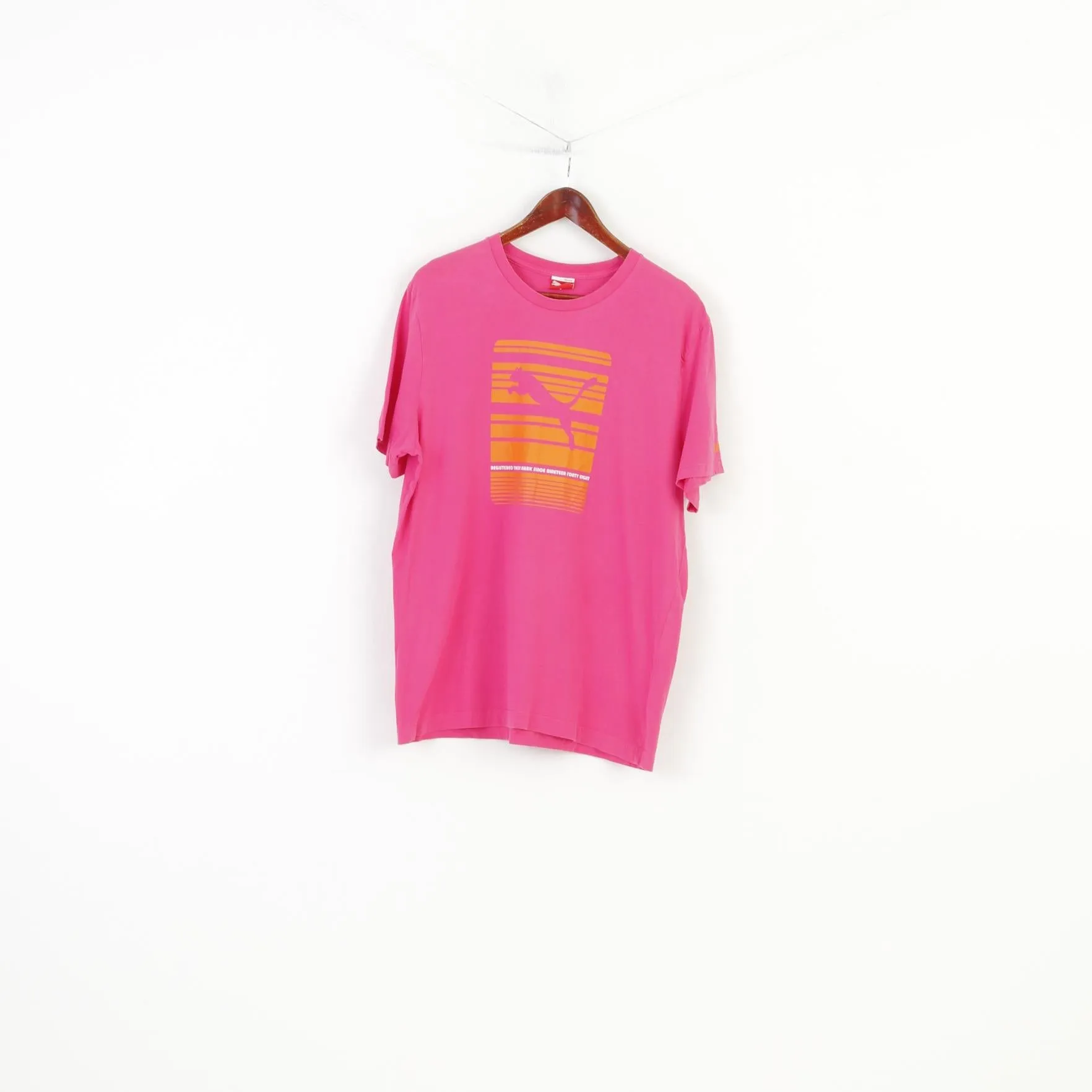 PUMA Men XL T- Shirt Pink Cotton Orange Graphic Logo Sport Top