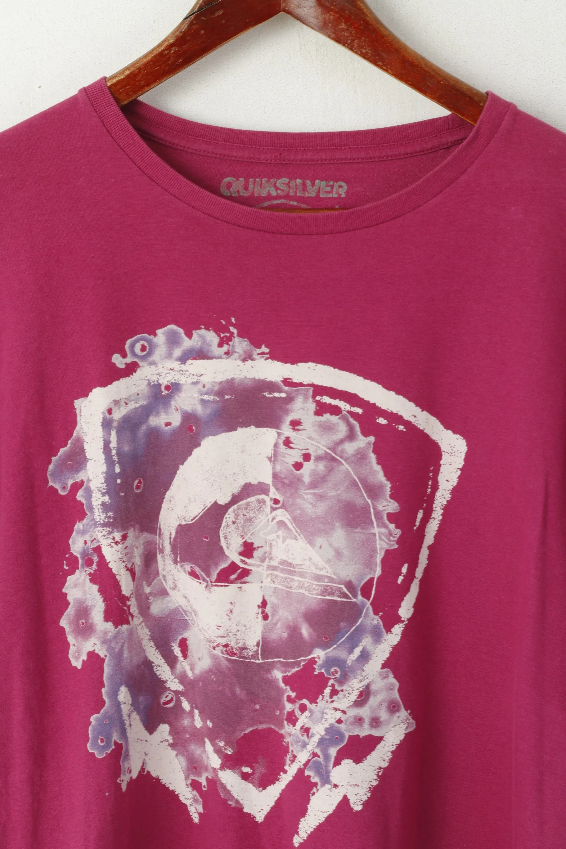 Quiksilver Mes XL T- Shirt Maroon Cotton Graphic Crew Neck Summer