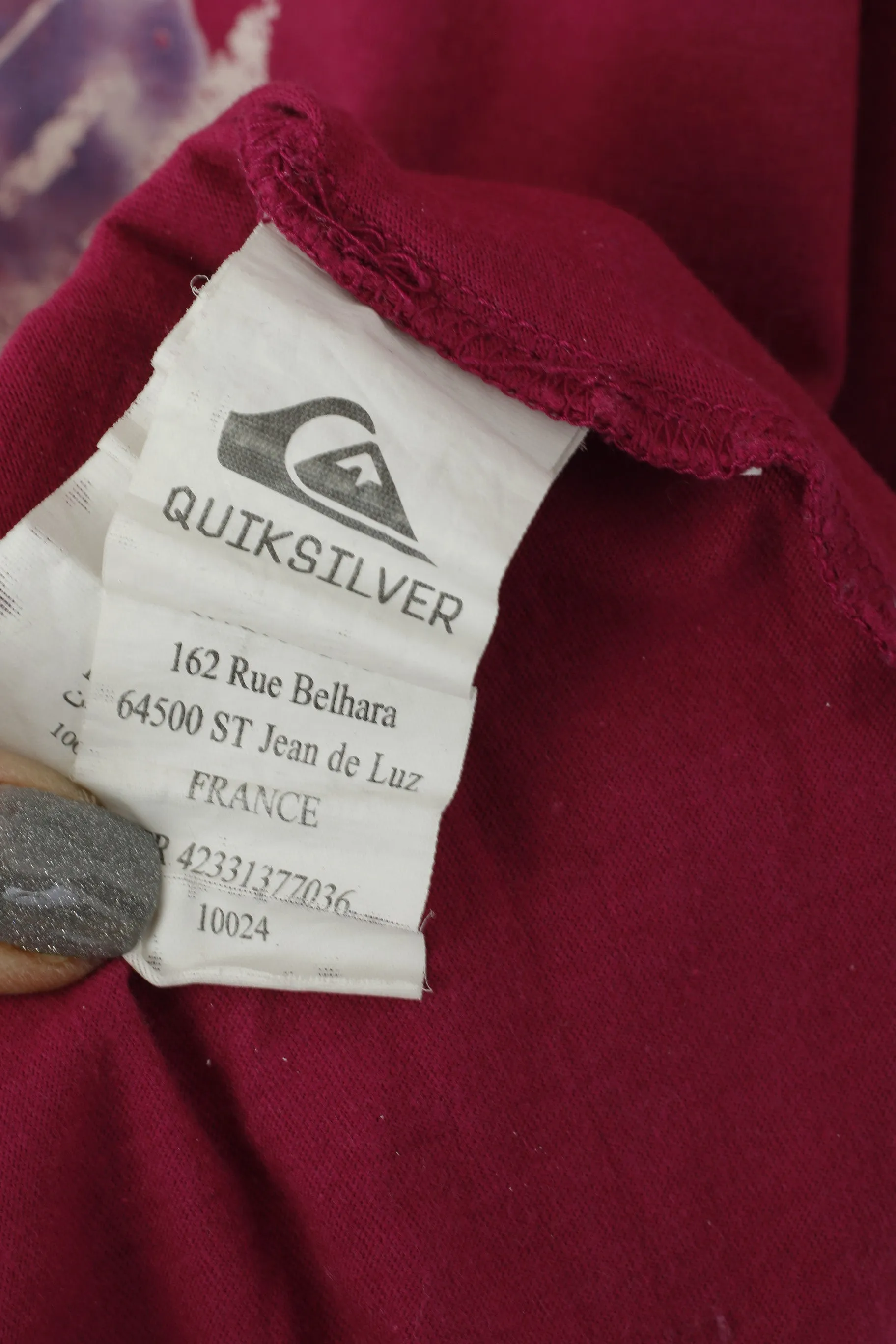 Quiksilver Mes XL T- Shirt Maroon Cotton Graphic Crew Neck Summer