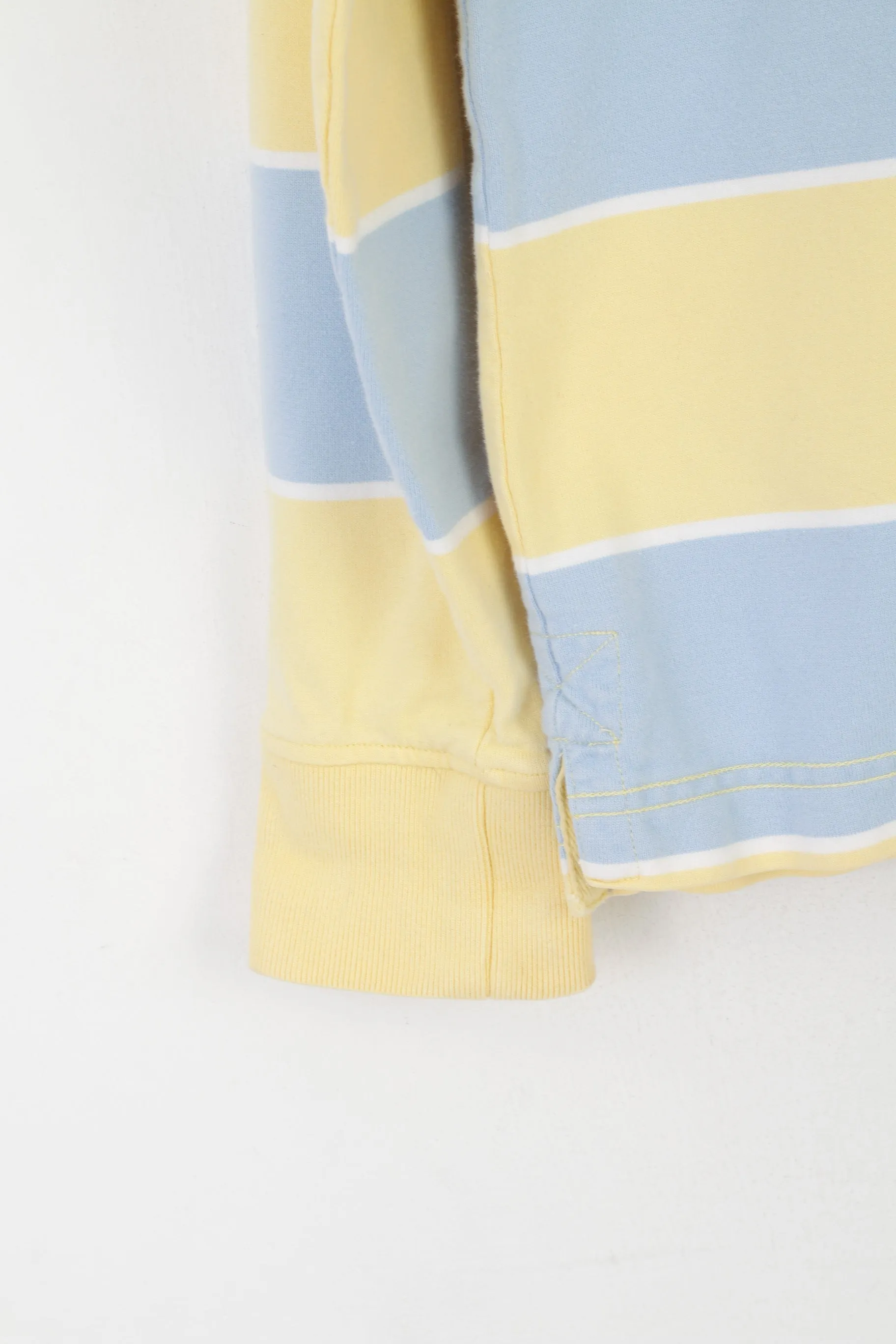 Rampant Sporting Men L (M) Polo Shirt Yellow Blue Striped Cotton Long Sleeve Top