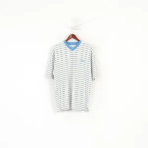 Reebok Men M Shirt Beige Blue Striped Vintage Cotton Oversize Oldschool Top