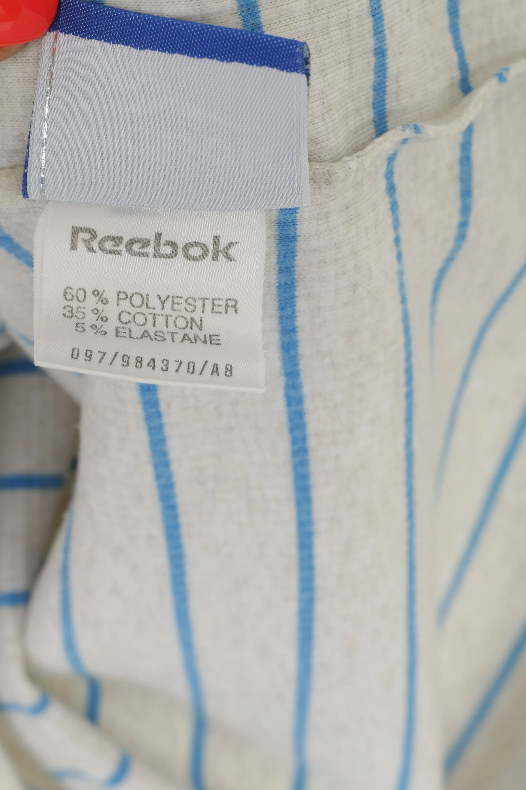 Reebok Men M Shirt Beige Blue Striped Vintage Cotton Oversize Oldschool Top