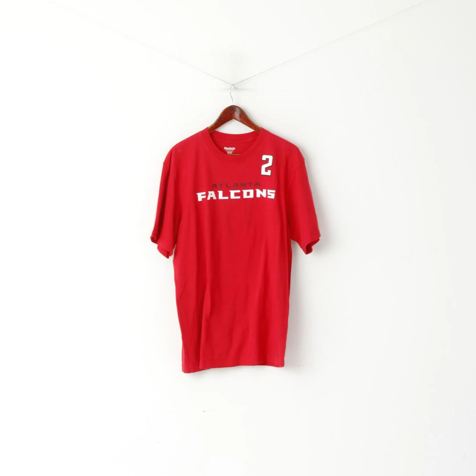 Reebok Men XL T- Shirt Red Cotton Atlanta Falcons #2 Ryan Football Vintage Top