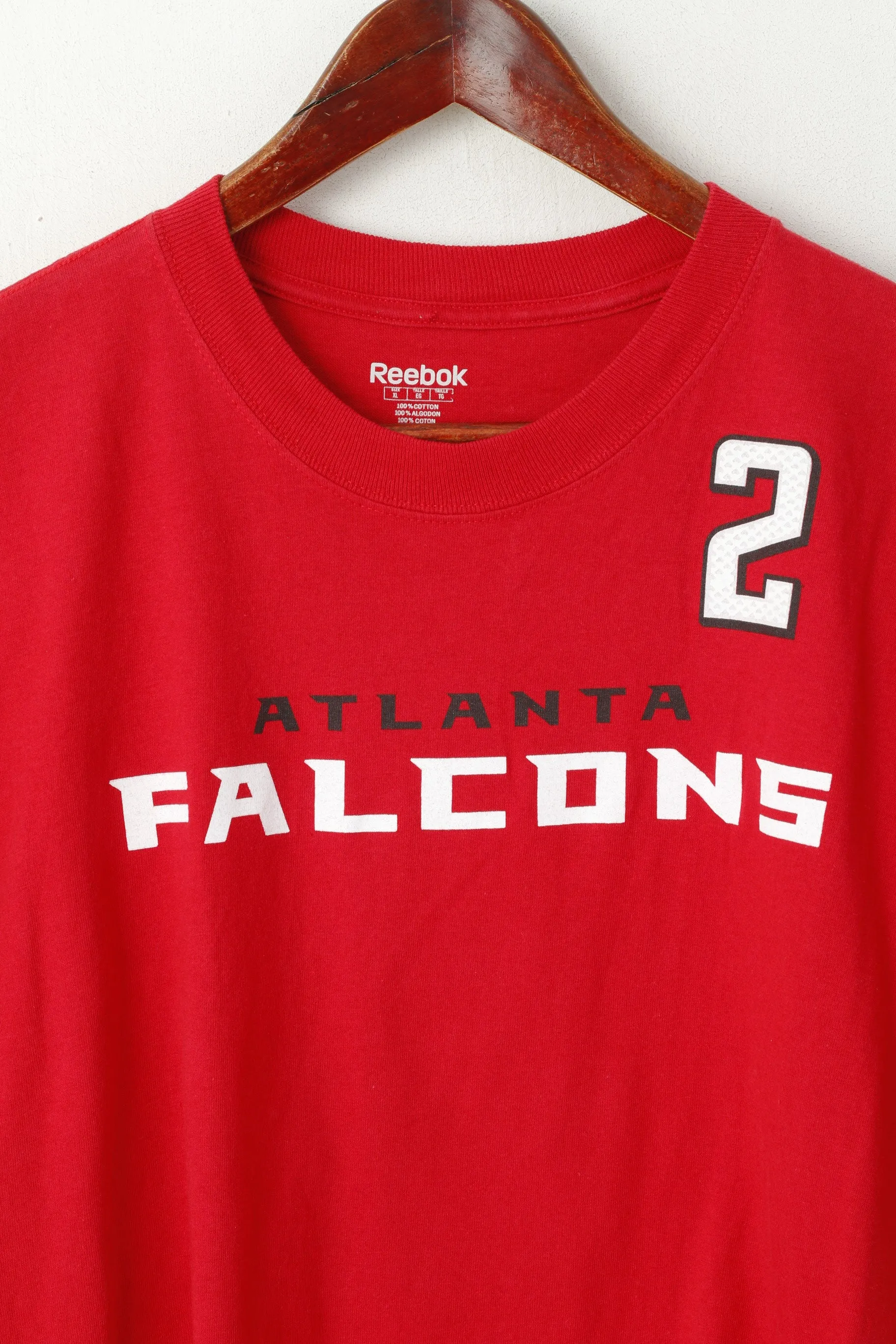 Reebok Men XL T- Shirt Red Cotton Atlanta Falcons #2 Ryan Football Vintage Top