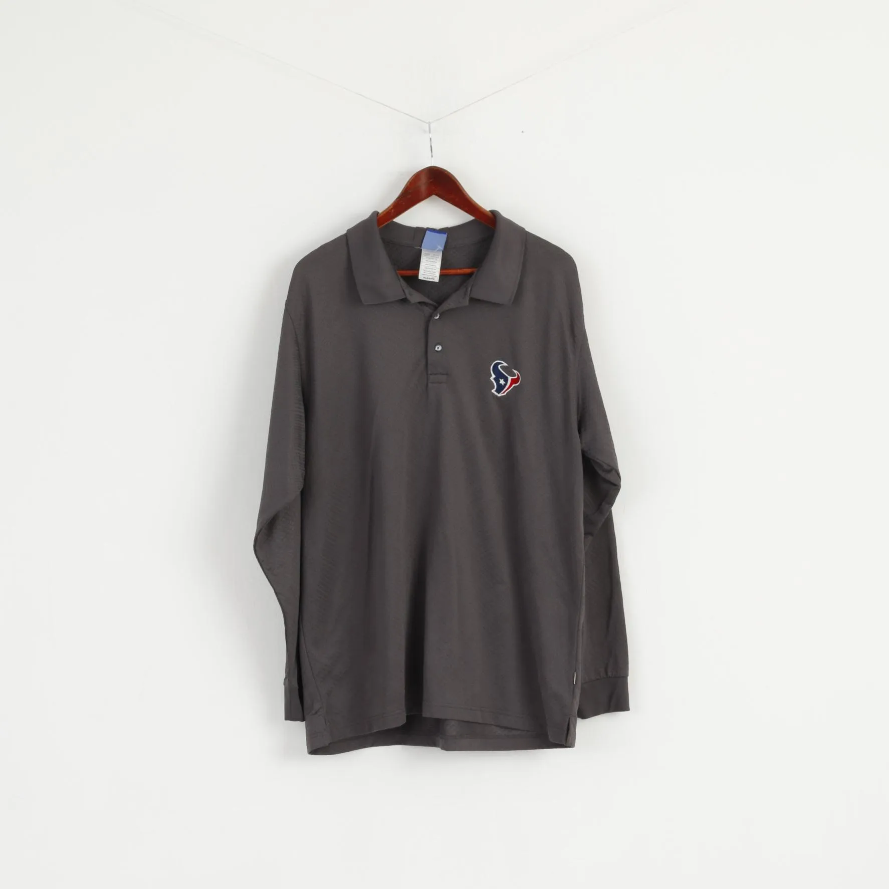 Reebok NFL Men XL Polo Shirt Grey Long Sleeve Houston Texans NFL Top
