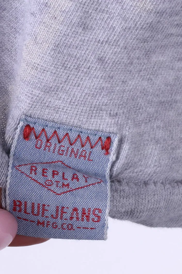 Replay Blue Jeans MFG Co. Men M Shirt Grey Cotton Vintage Crew Neck Top