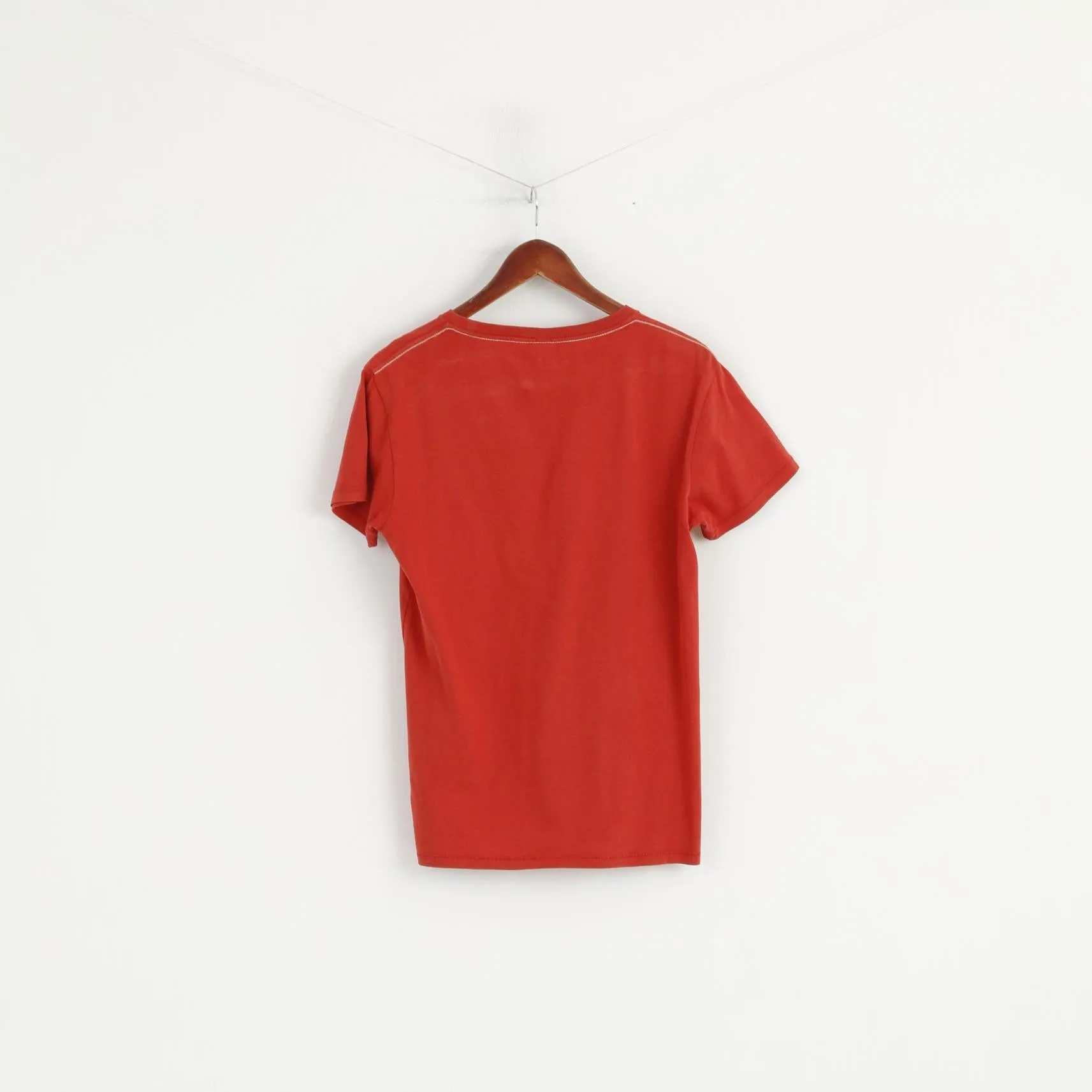 Replay Men M Shirt Orange Graphic Cotton Crew Neck Blue Jeans Summer Top