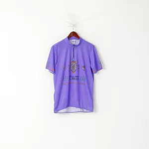 Reusch Men XL Cycling Shirt Purple Bike Zip Neck Vintage Activewear Jersey Top