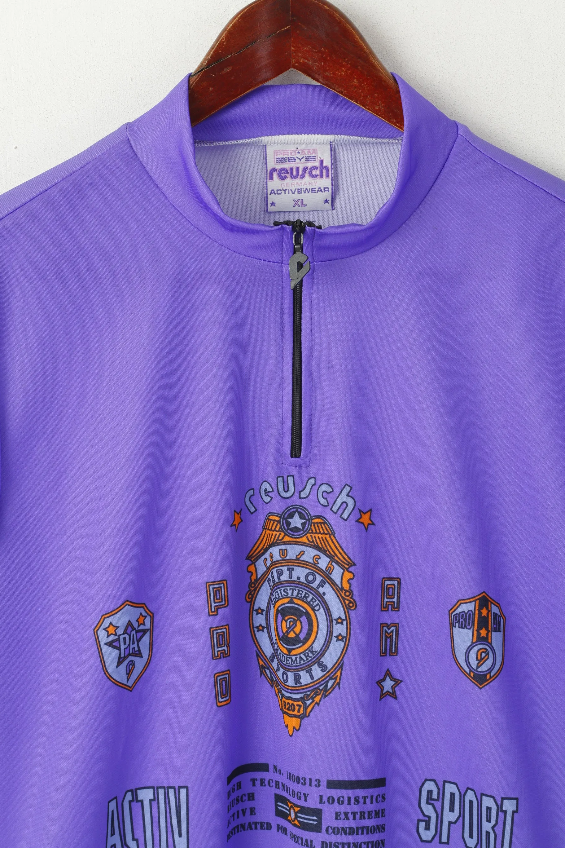 Reusch Men XL Cycling Shirt Purple Bike Zip Neck Vintage Activewear Jersey Top