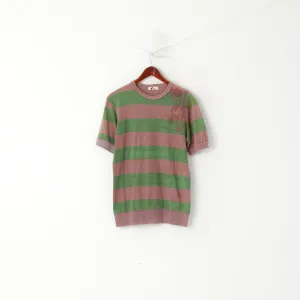Rule Men L (M) Shirt Green Purple Striped Cotton Vintage Detailed Short Sleeve Top