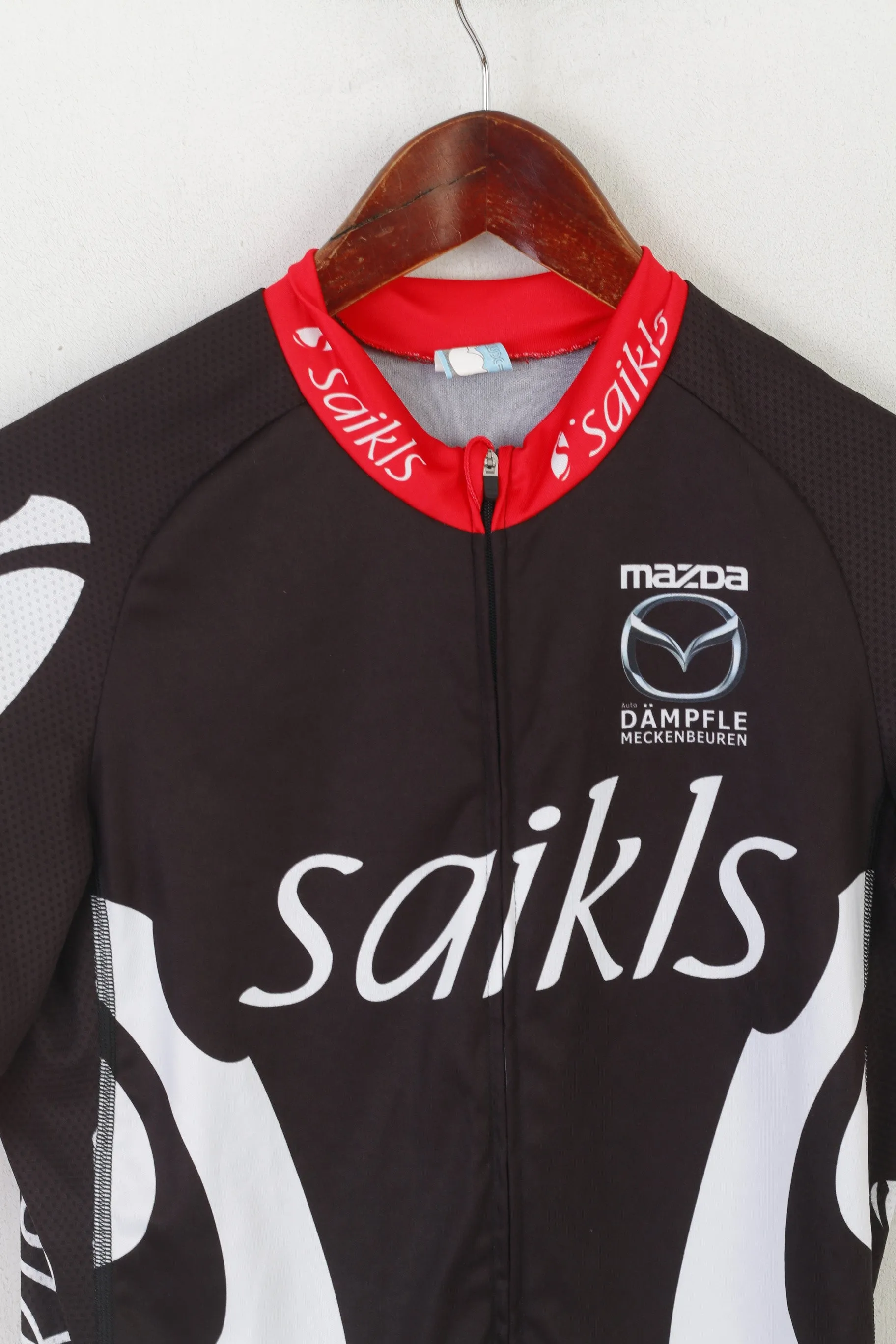 Saikls Men M Cycling Shirt Black Full Zip Sportswear Bike Wear Mazda Jersey Top