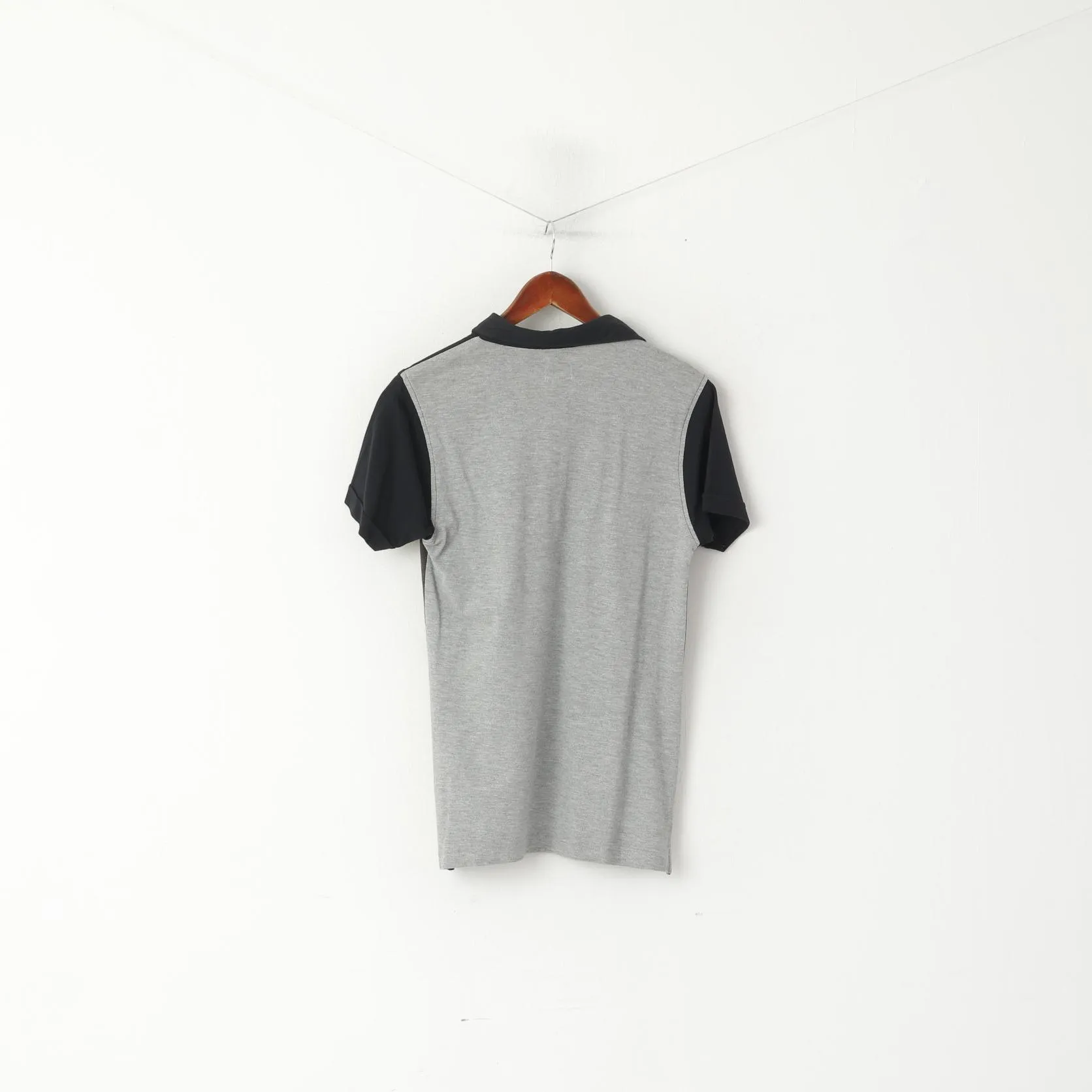 Soviet Men XS Polo Shirt Grey Striped Cotton Russian Built Classic Logo Top