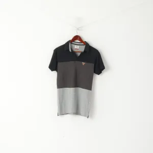 Soviet Men XS Polo Shirt Grey Striped Cotton Russian Built Classic Logo Top