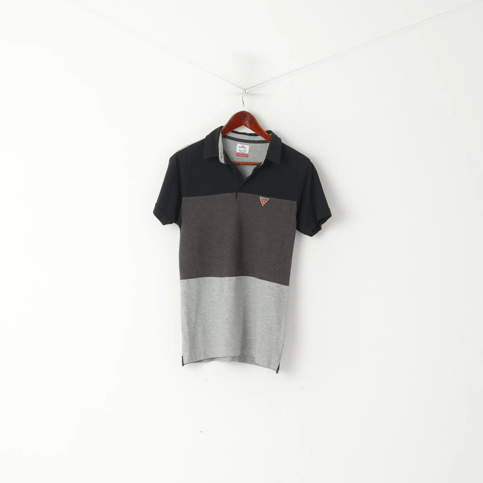 Soviet Men XS Polo Shirt Grey Striped Cotton Russian Built Classic Logo Top
