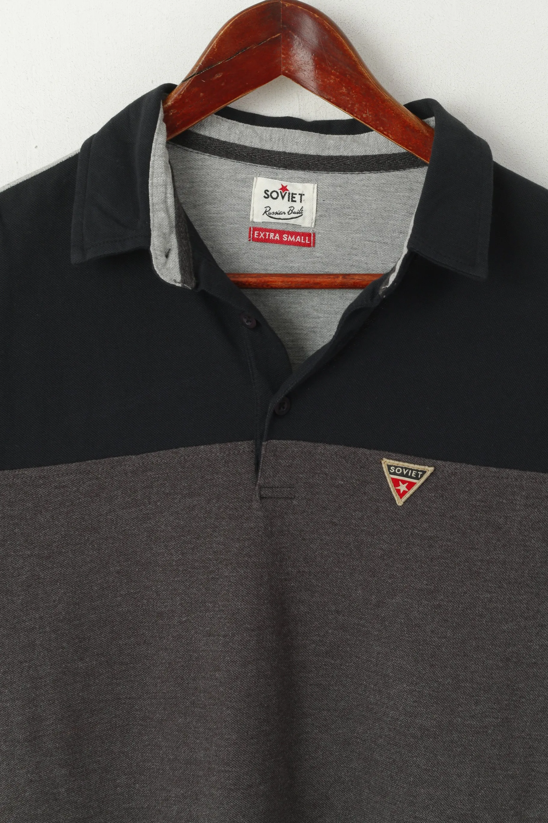 Soviet Men XS Polo Shirt Grey Striped Cotton Russian Built Classic Logo Top