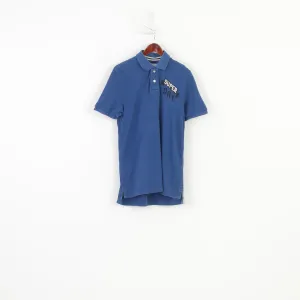 Superdry Men M Polo Shirt Navy Cotton Double Black Label Polo Fit Vintage Short Sleeve Top