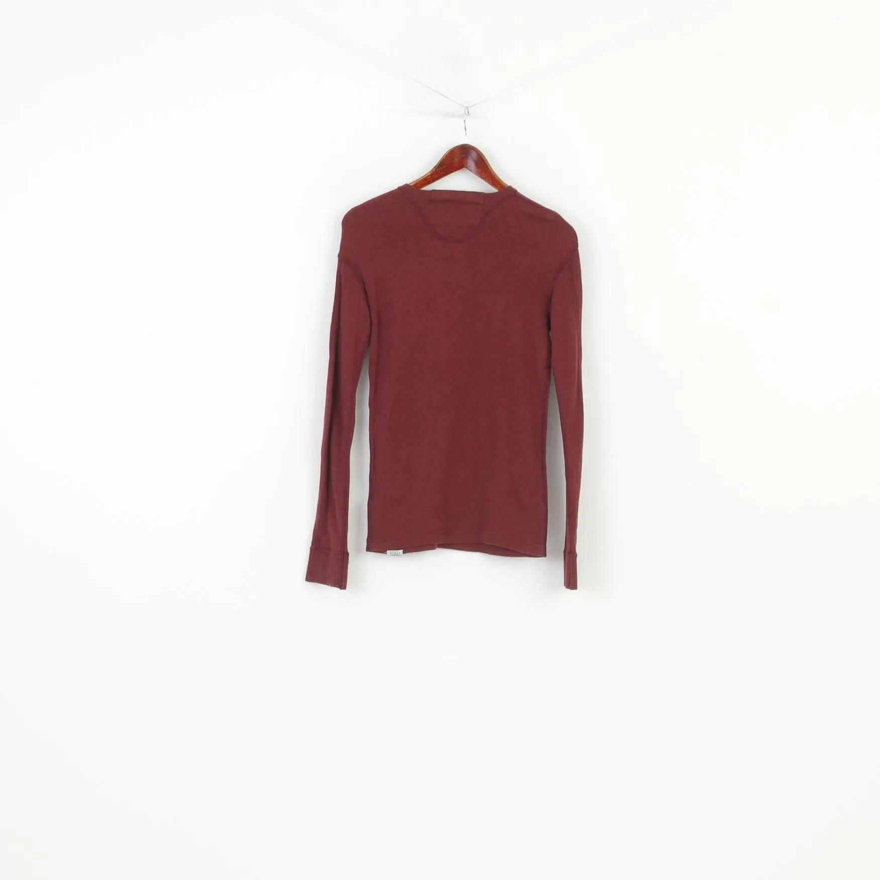 Superdry Men S Shirt Burgundy Cotton Japan Stretch Long Sleeve Crew Neck Top