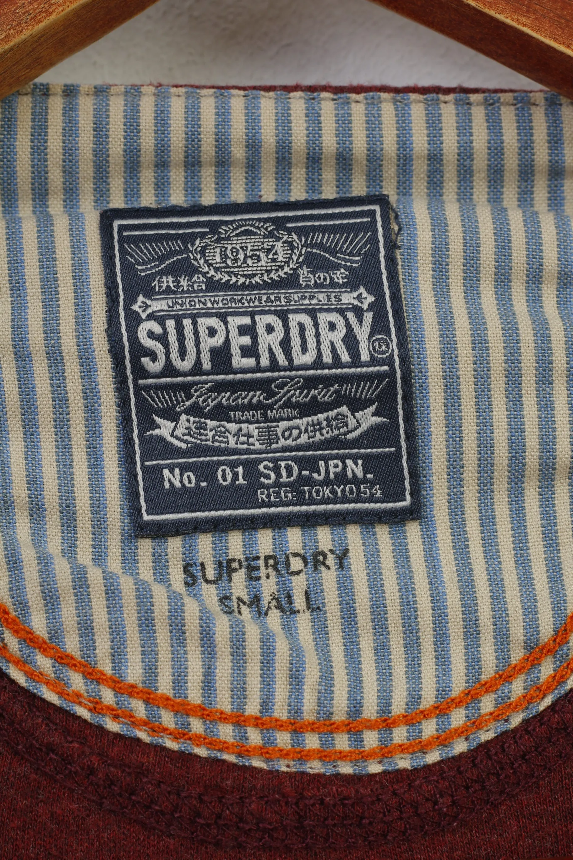 Superdry Men S Shirt Burgundy Cotton Japan Stretch Long Sleeve Crew Neck Top