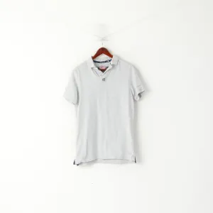 Superdry Men XL (L) Polo Shirt Grey Cotton Classic Japan Detailed Buttons Top