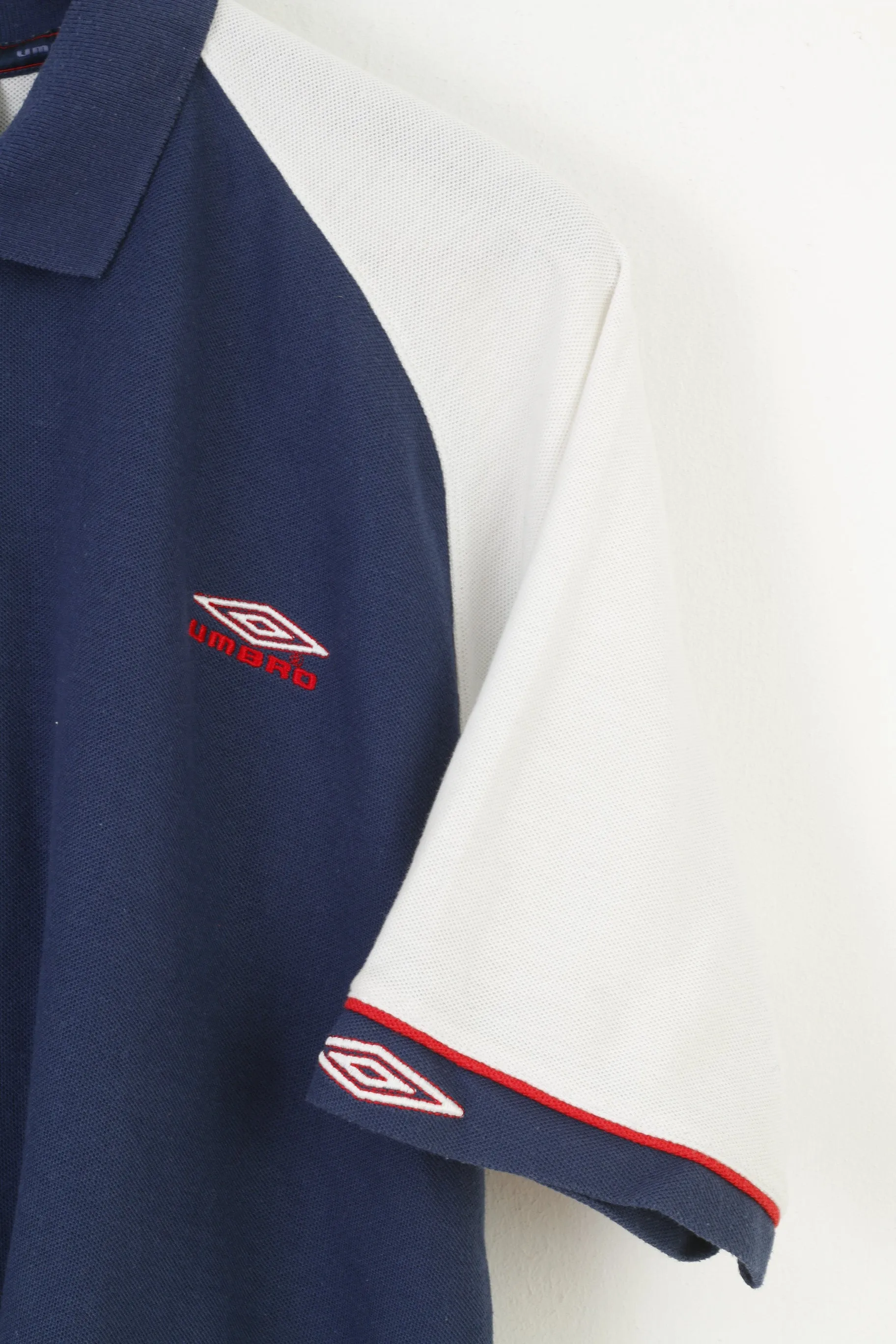 Umbro Men M 38 Polo Shirt Navy Cotton Sport Short Sleeve Vintage Top