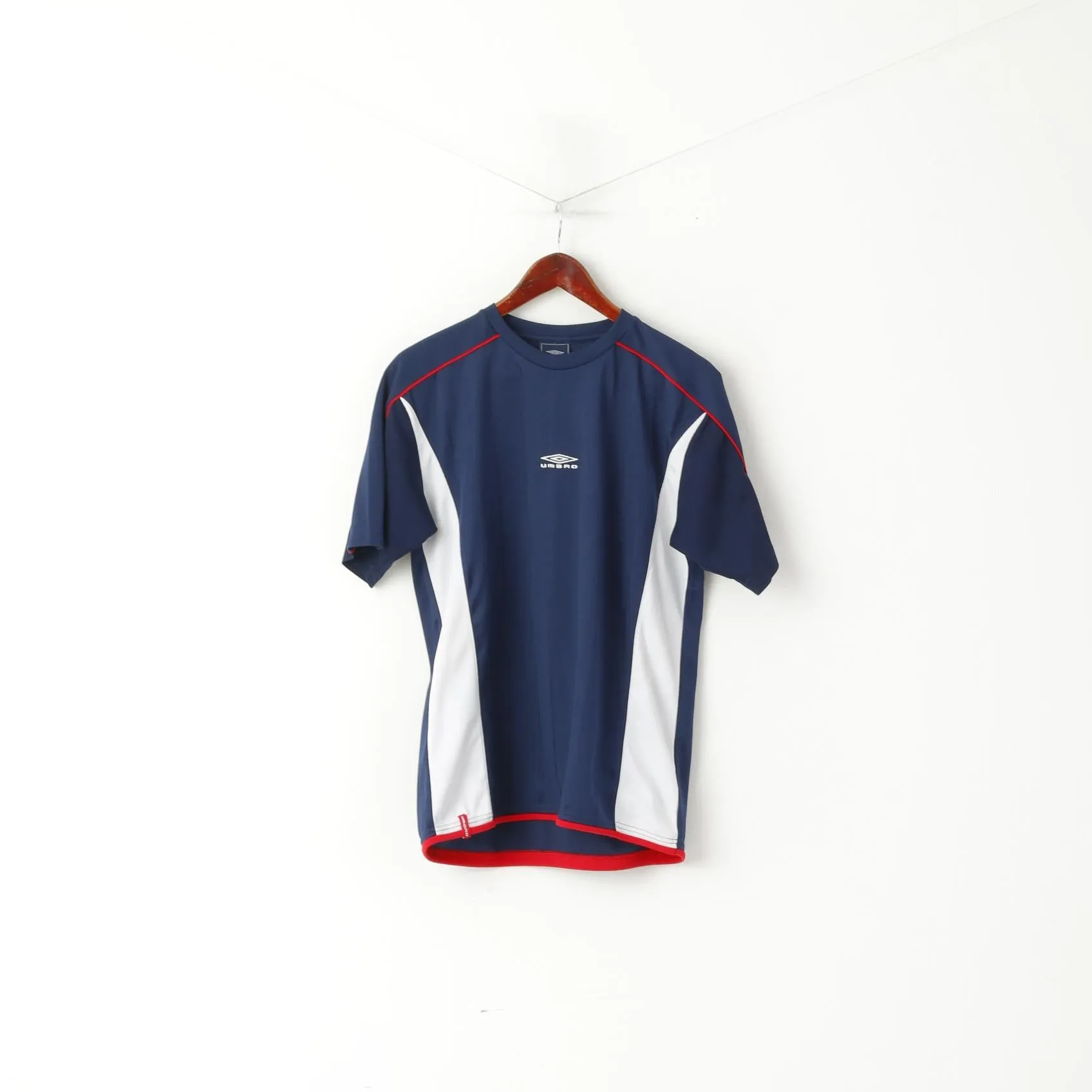 Umbro Men M Shirt Navy Activewear Logo Crew Neck Sport Training Jersey Top