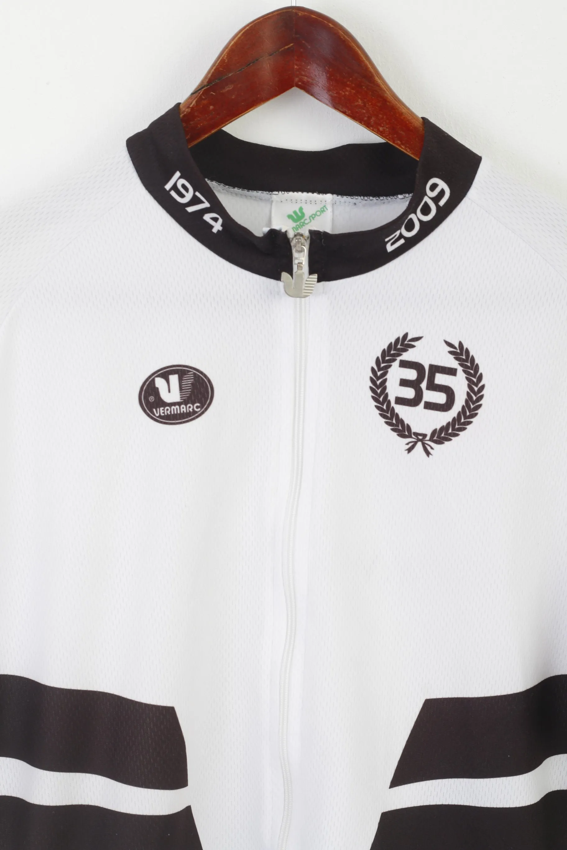 Vermarc Sport Men 58 XXL Cycling Shirt White Vintage Full Zipper Jersey Bike Top