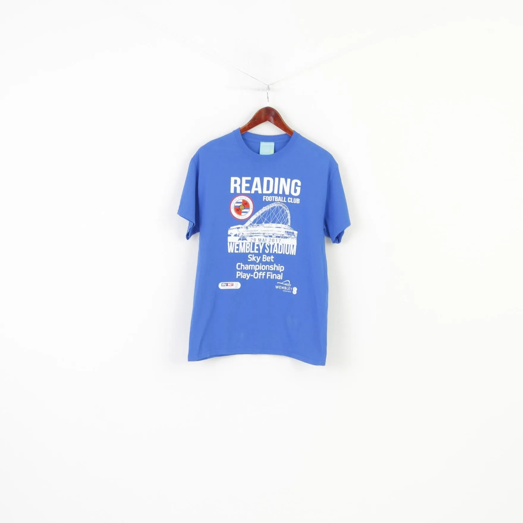 Wembley Men M T-Shirt Blue Cotton Football Club Reading Vintage Sport Top